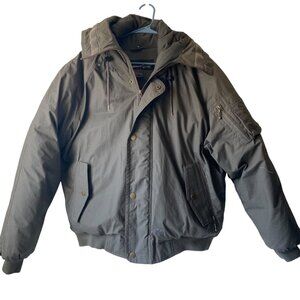 Adventure Gear Mens Size L‎ Down Puffer Jacket Parka Hood Green Pockets Aviator